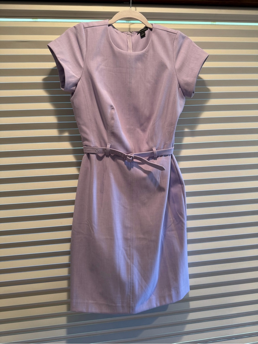 Ann Taylor Lilac Belted Cap-Sleeve Sheath Dress - Picture 2 of 4
